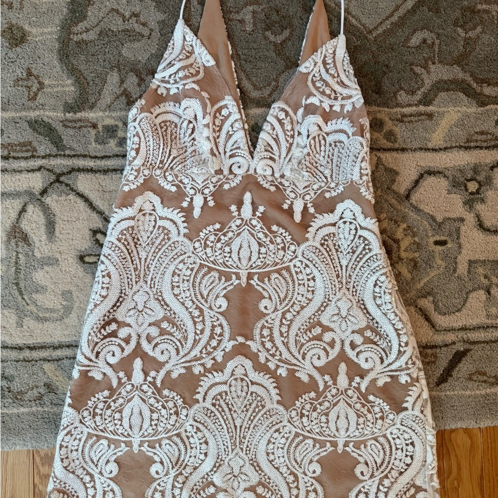 Free People Tan and White Mini Dress